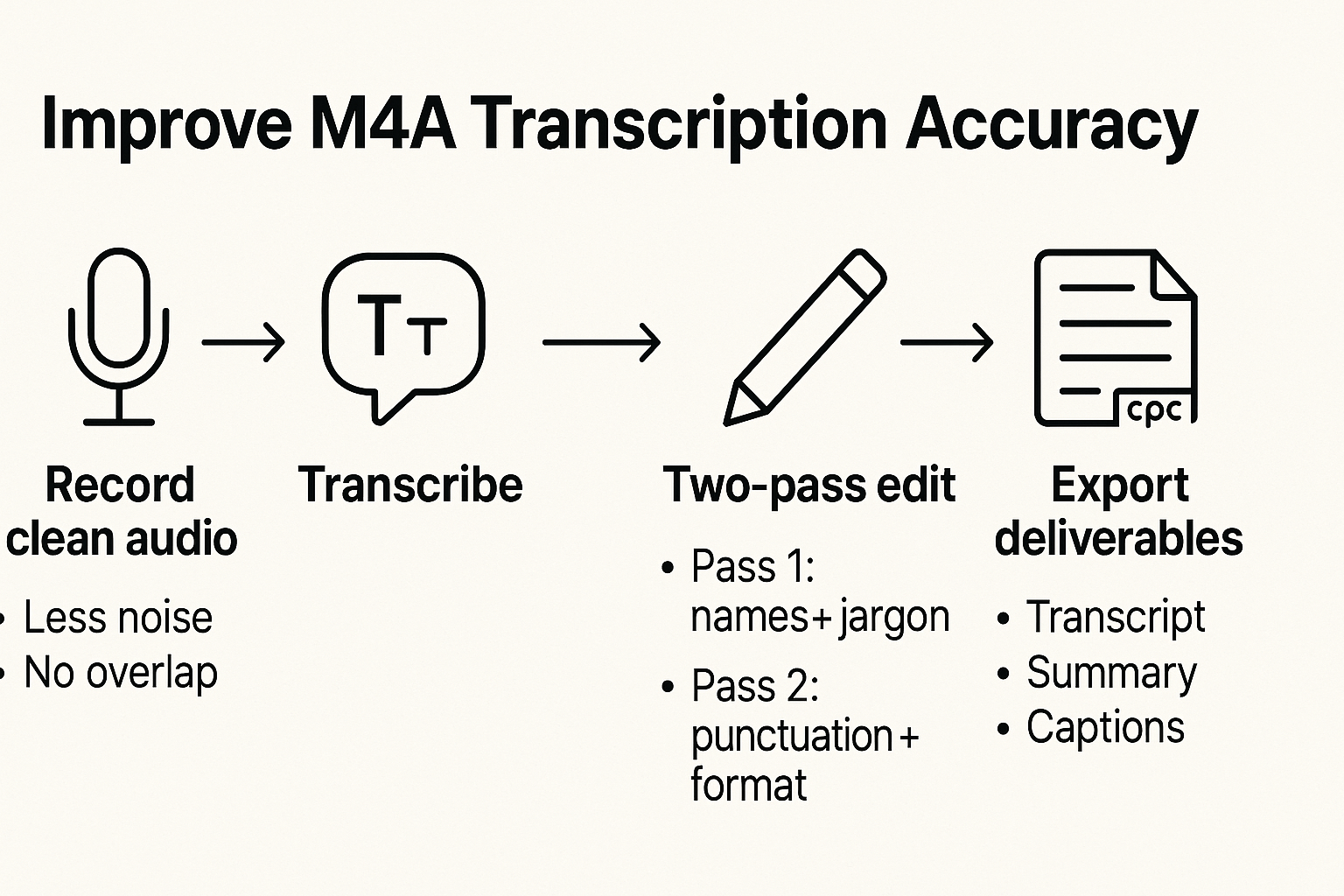 Checklist to transcribe m4a to text accurately