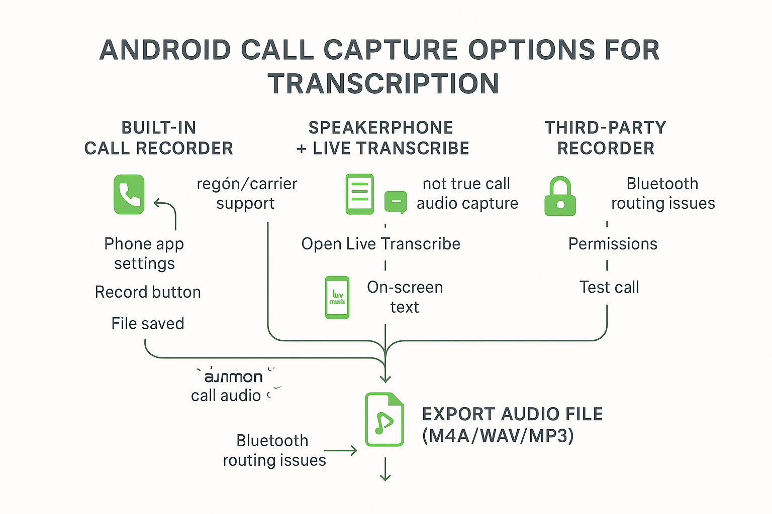 Android routes to transcribe a phone call safely