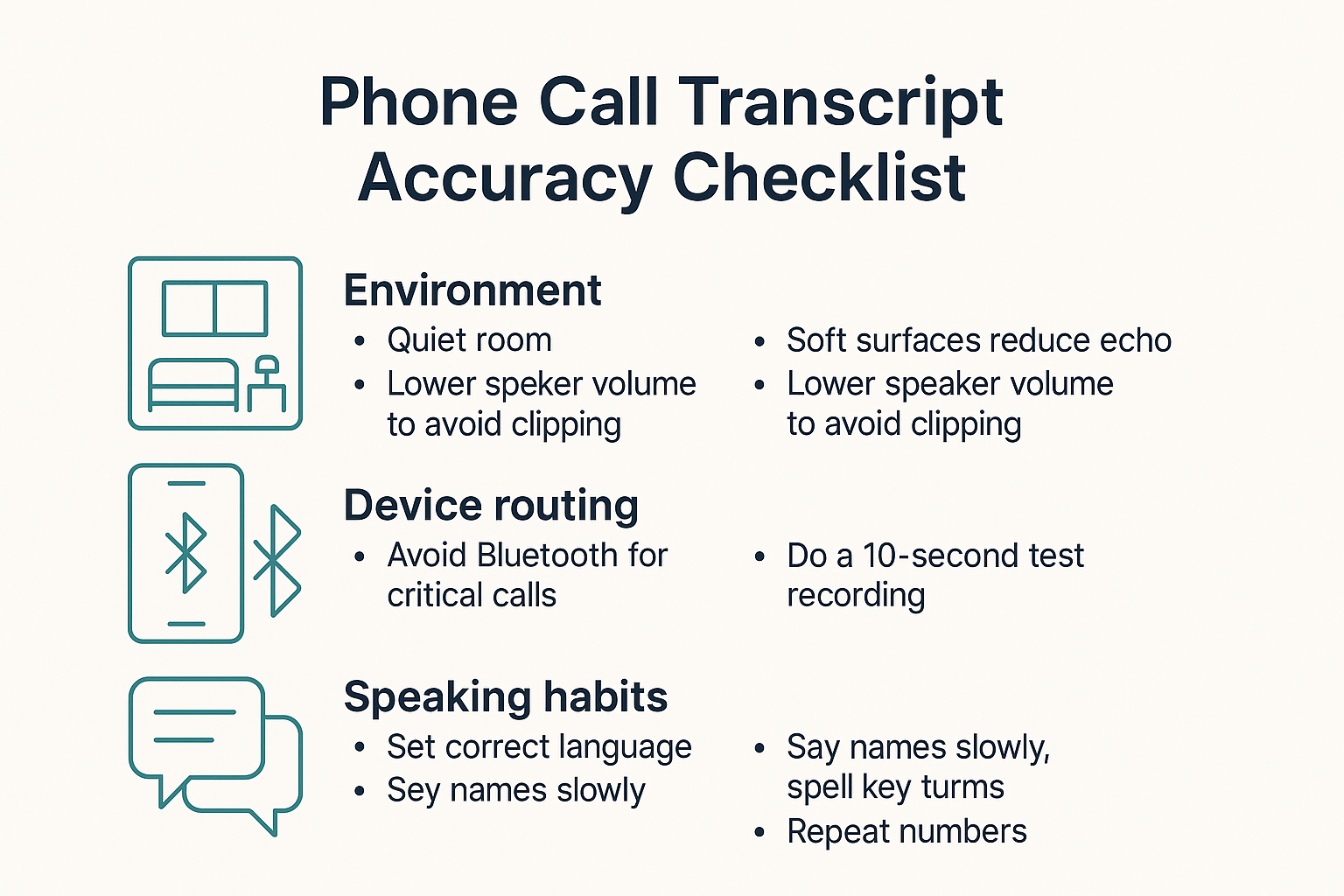 Checklist to transcribe a phone call more accurately