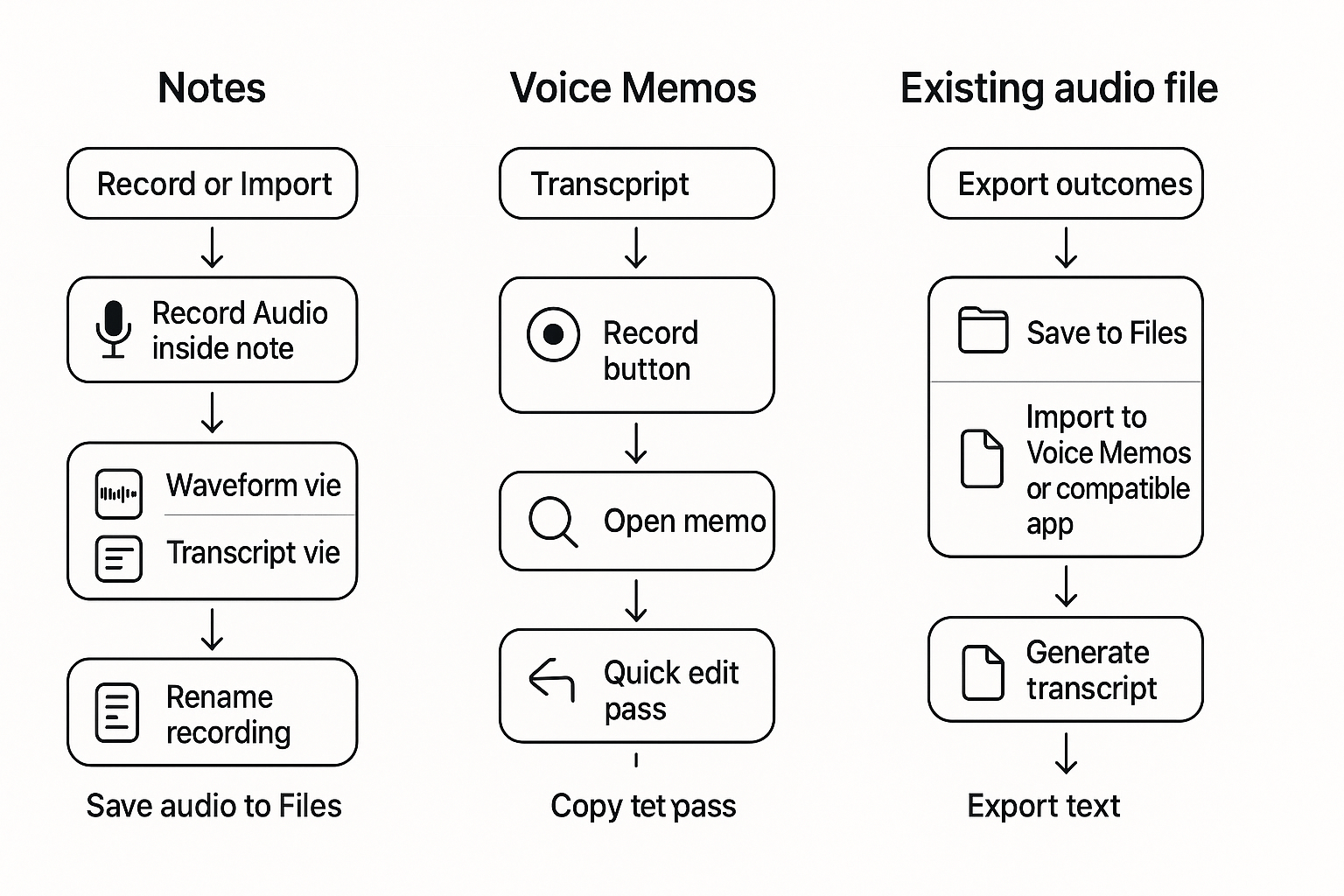 how to record and transcribe on iPhone flow diagram