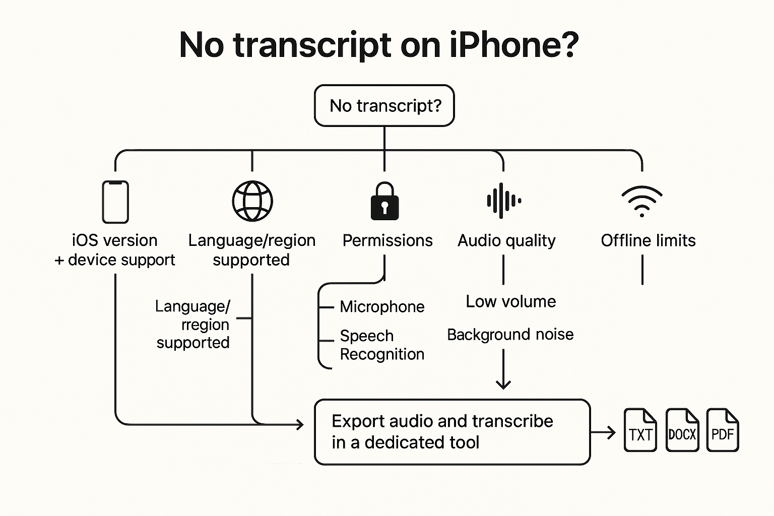 Decision tree for how to record and transcribe on iPhone