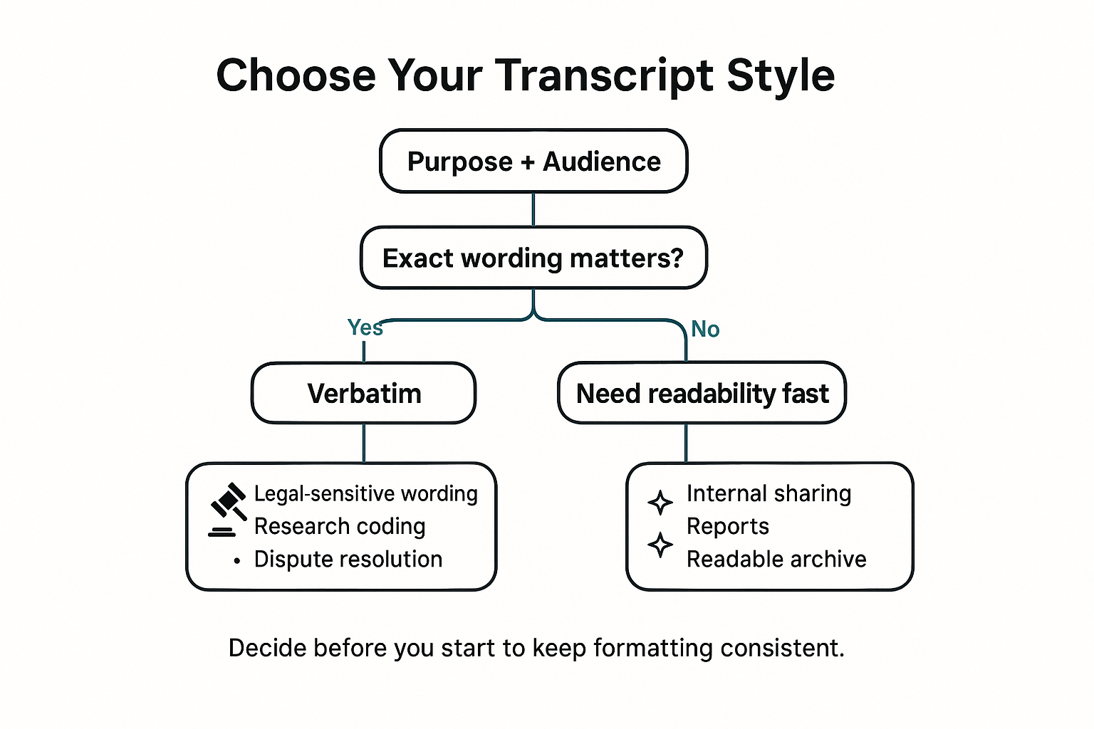 Decision tree for how to transcribe a conversation styles Decision tree for how to transcribe a conversation styles