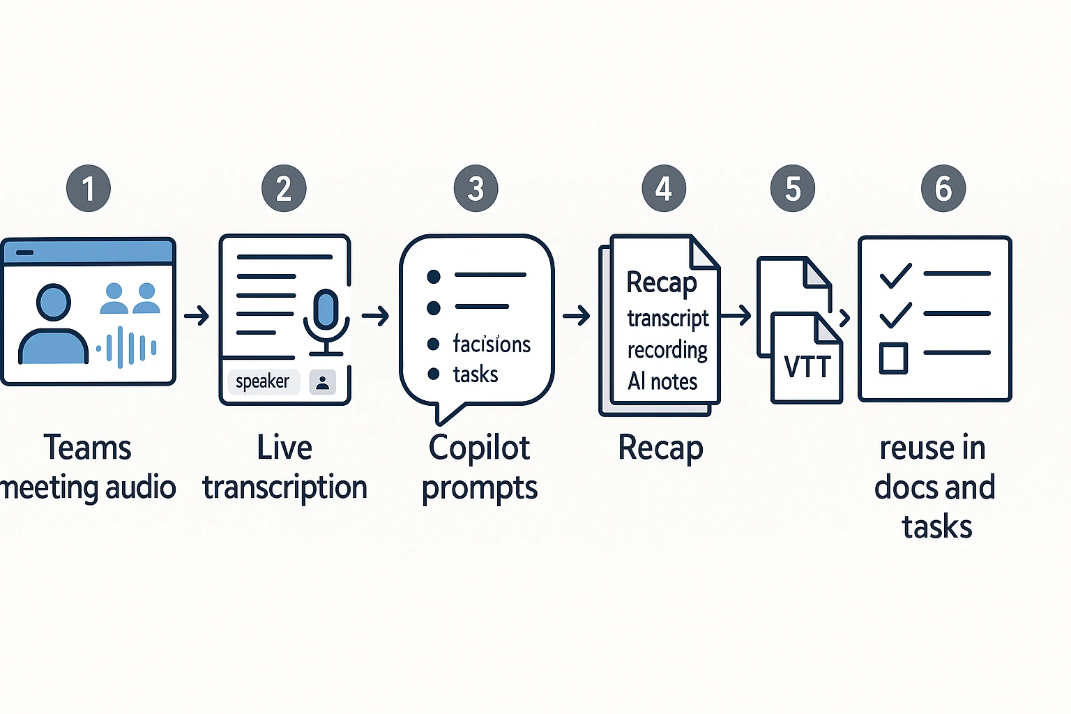 Can Microsoft Copilot transcribe audio to text workflow diagram