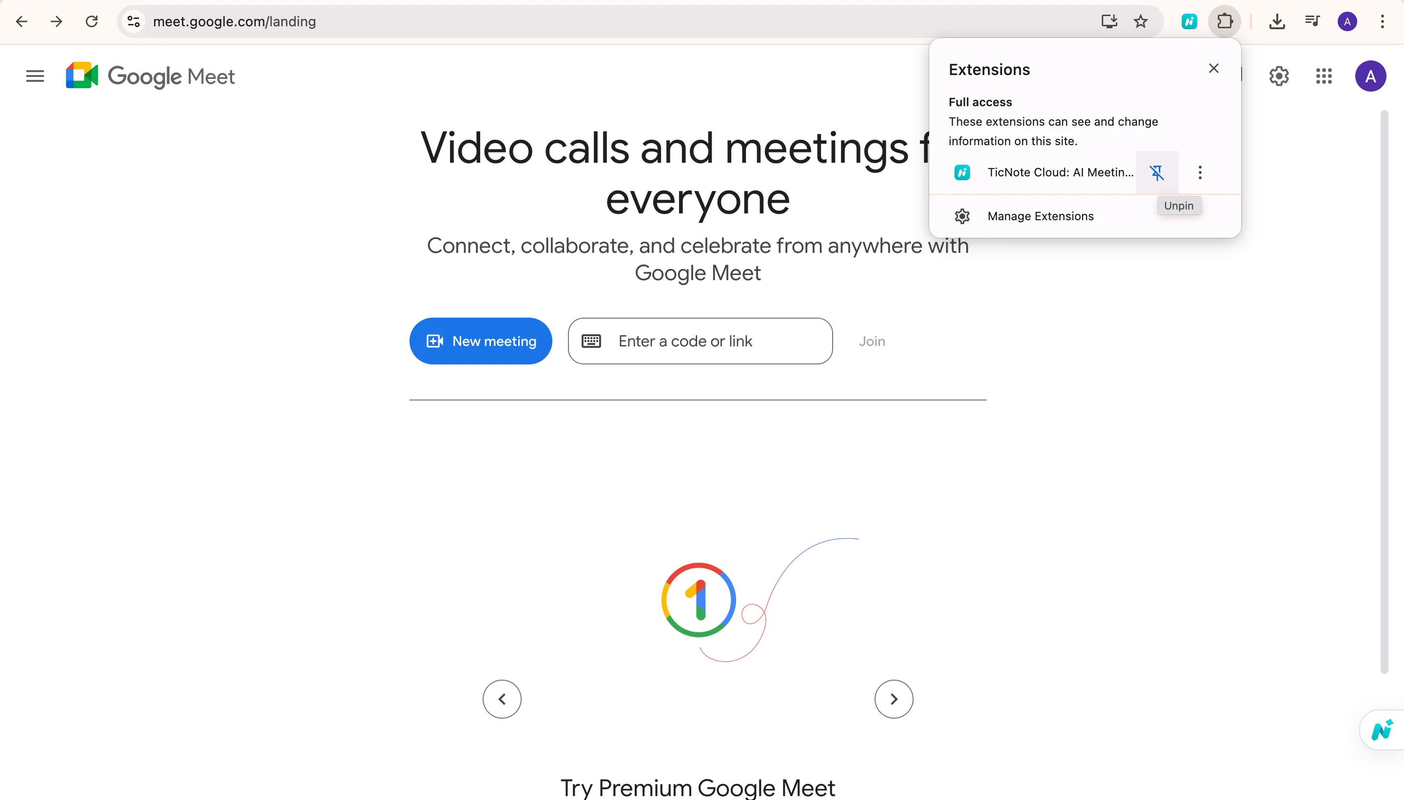 Pin the TicNote Cloud extension to the top of Chrome