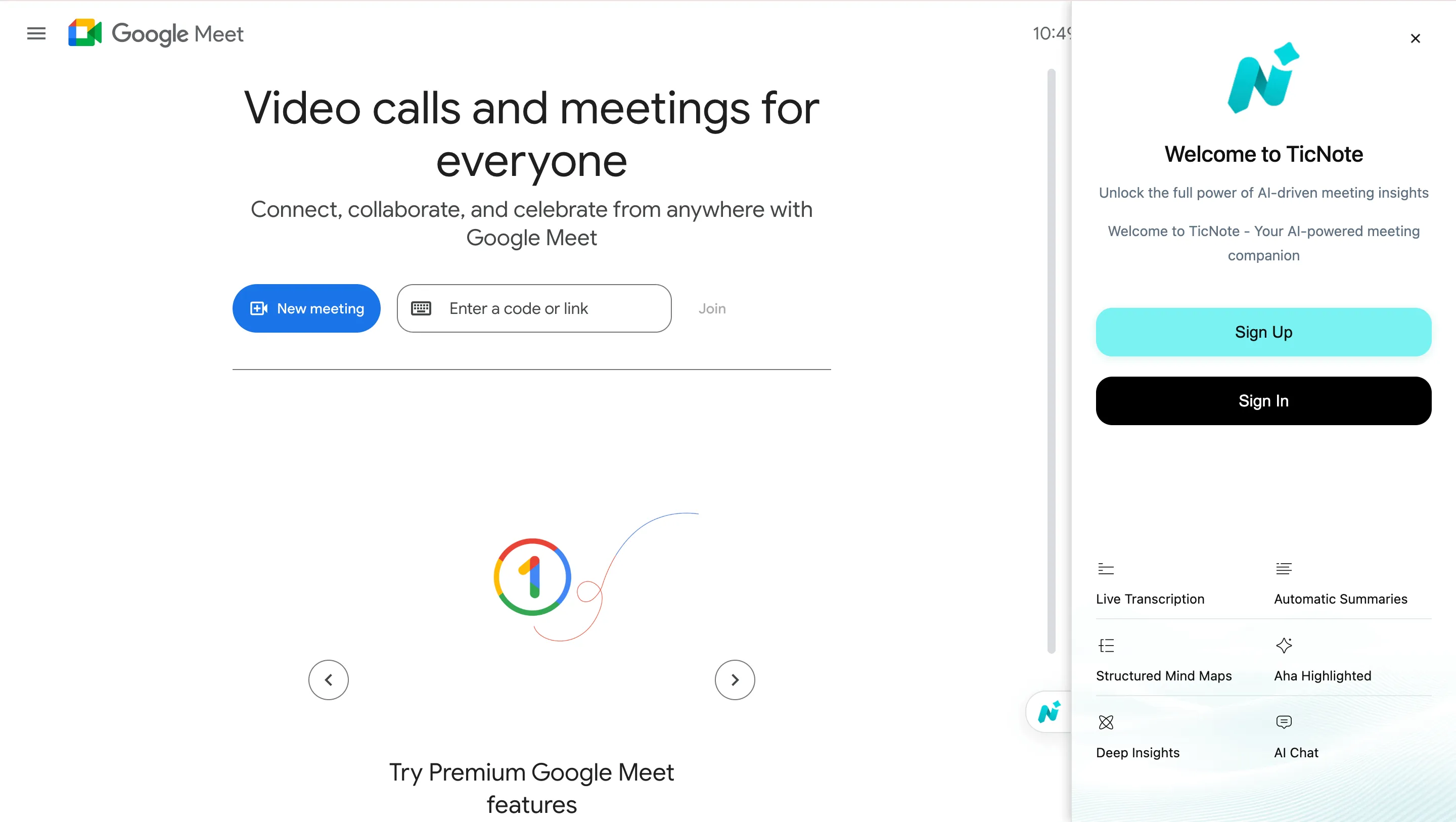 Sign in to the TicNote Cloud extension