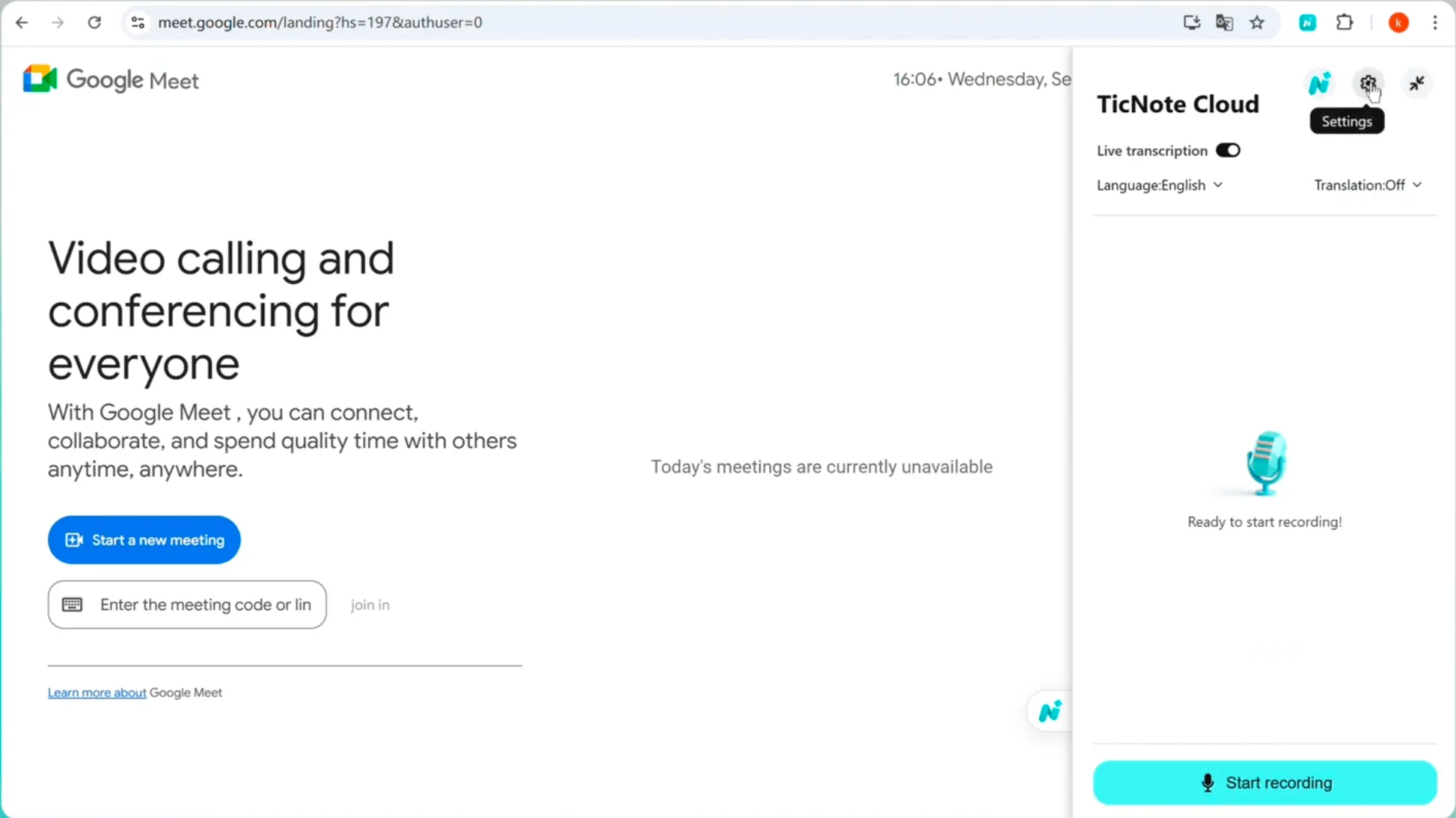 Go to the settings of the TicNote Cloud extension