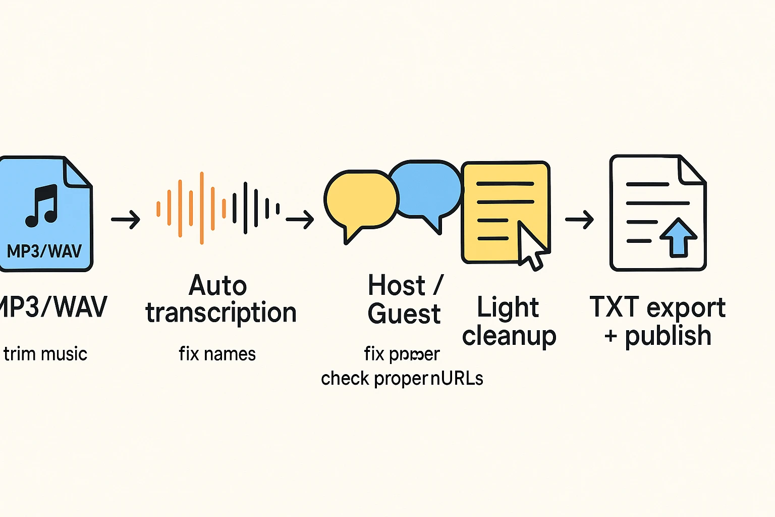 How to transcribe a podcast workflow diagram
