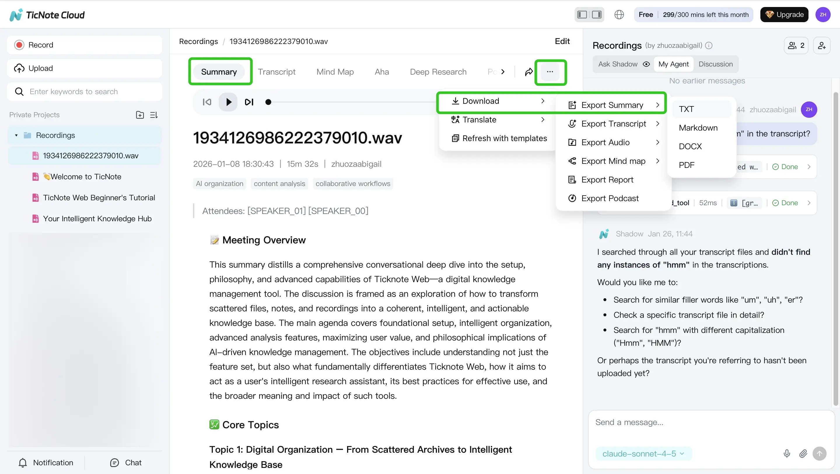 Export summary of the file on TicNote Cloud Export summary of the file on TicNote Cloud