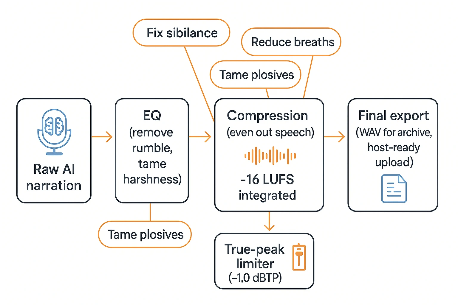 Infographic: How to Turn Text into a Podcast with AI mastering chain