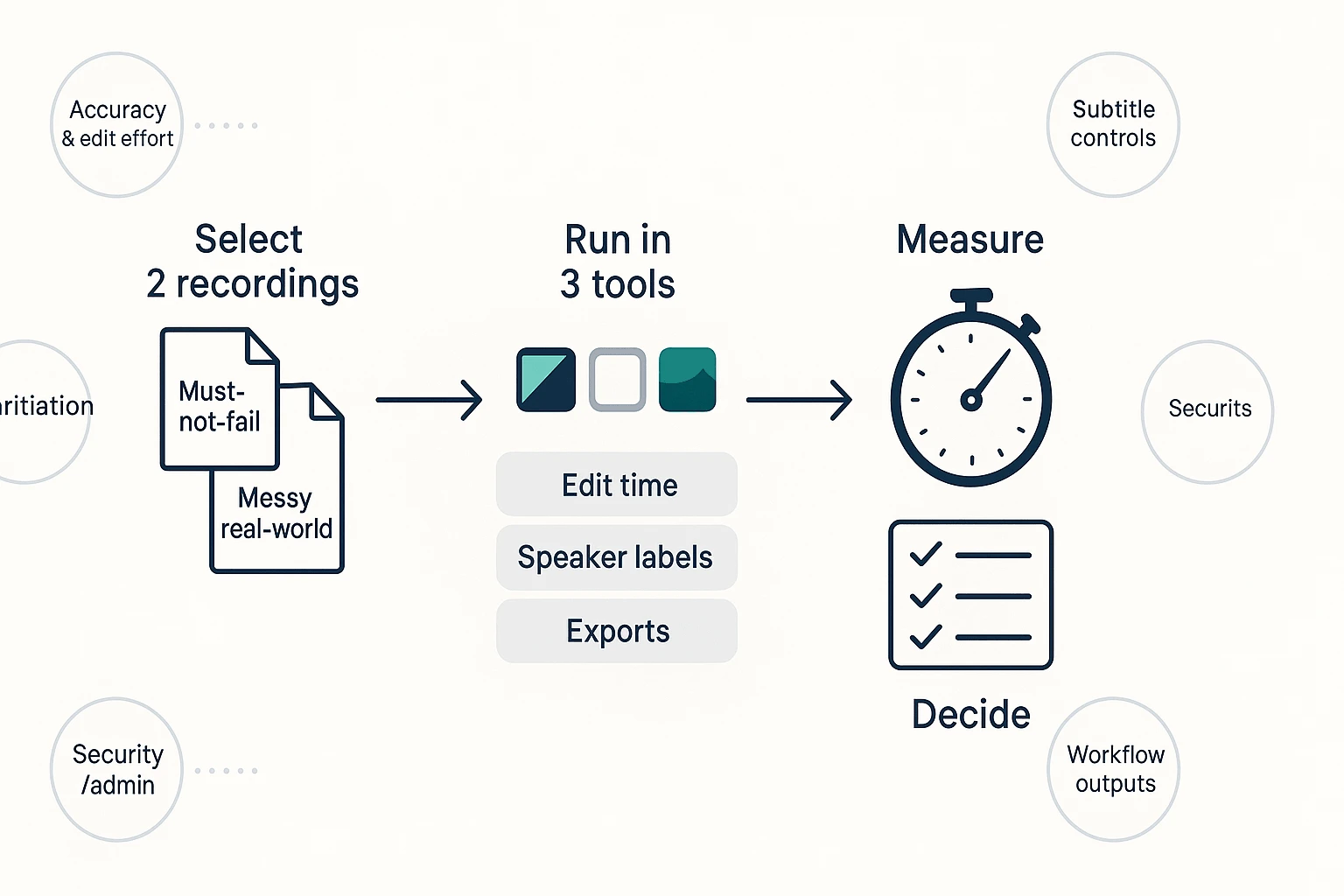 Happy Scribe alternative testing rubric and workflow diagram