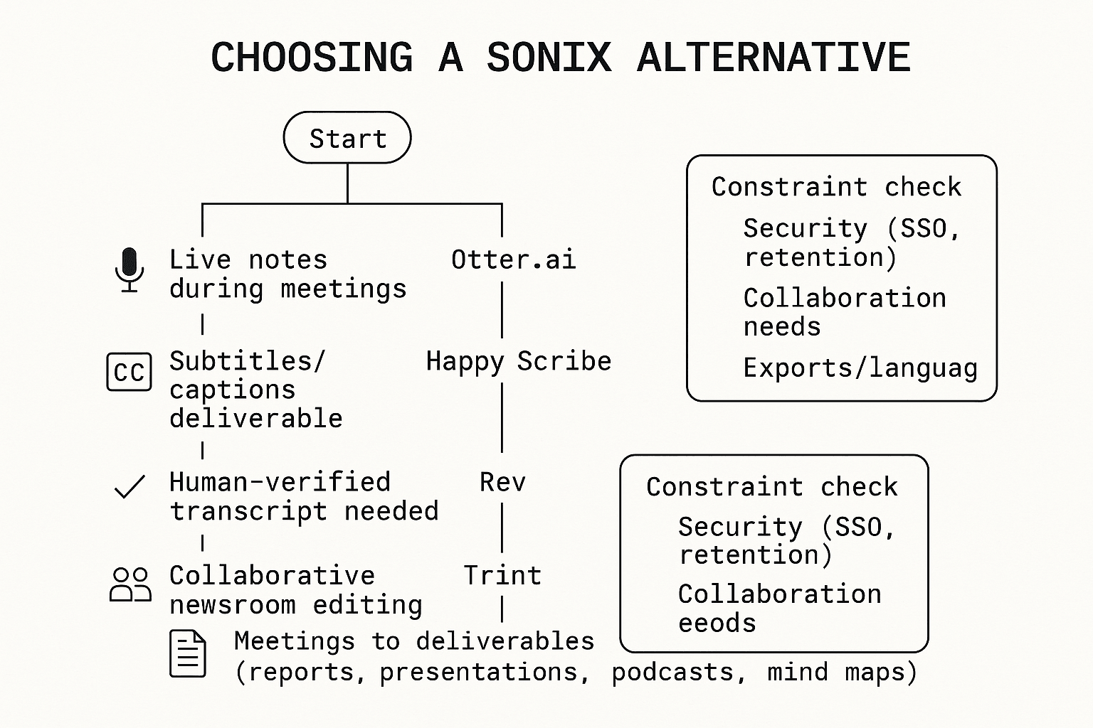Decision tree for choosing a sonix alternative