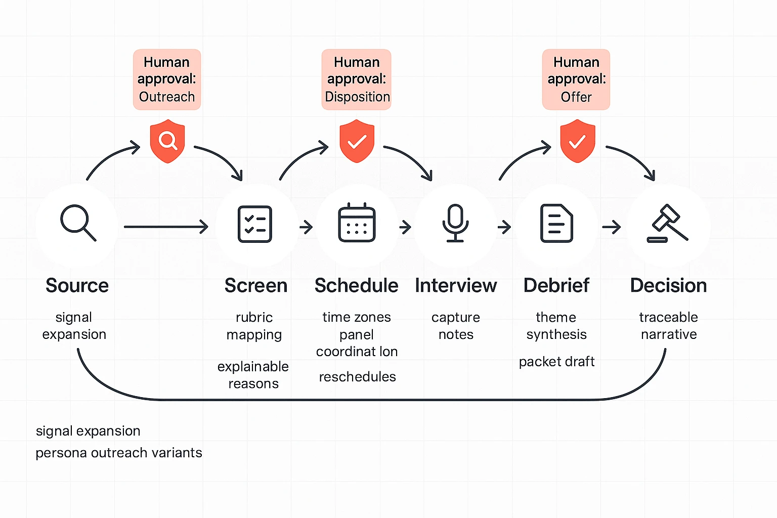 AI agent for recruiting workflow with human approval gates