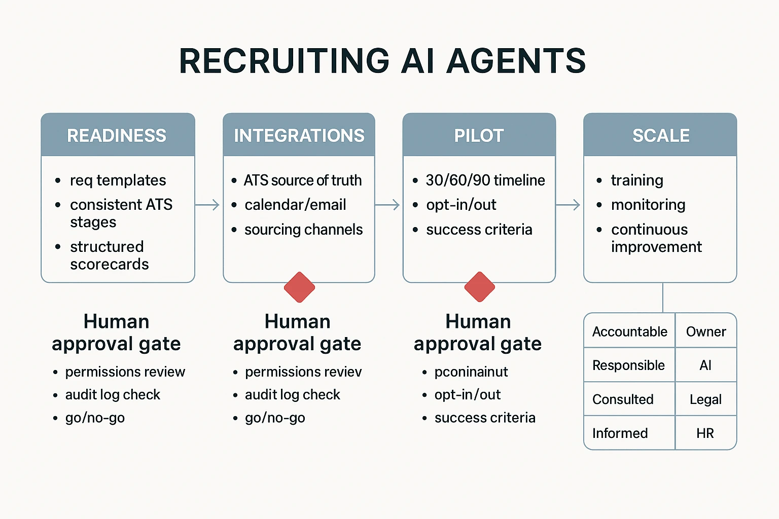 AI agent for recruiting rollout with approval gates