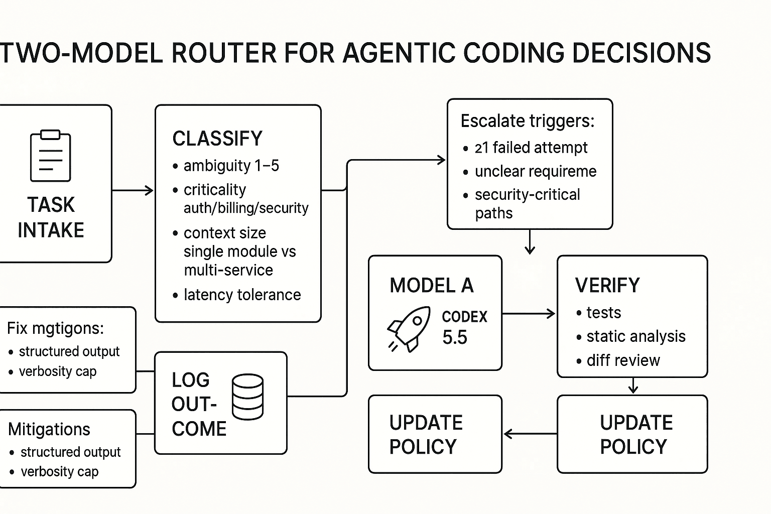 Codex 5.5 vs Opus 4.7 routing flowchart