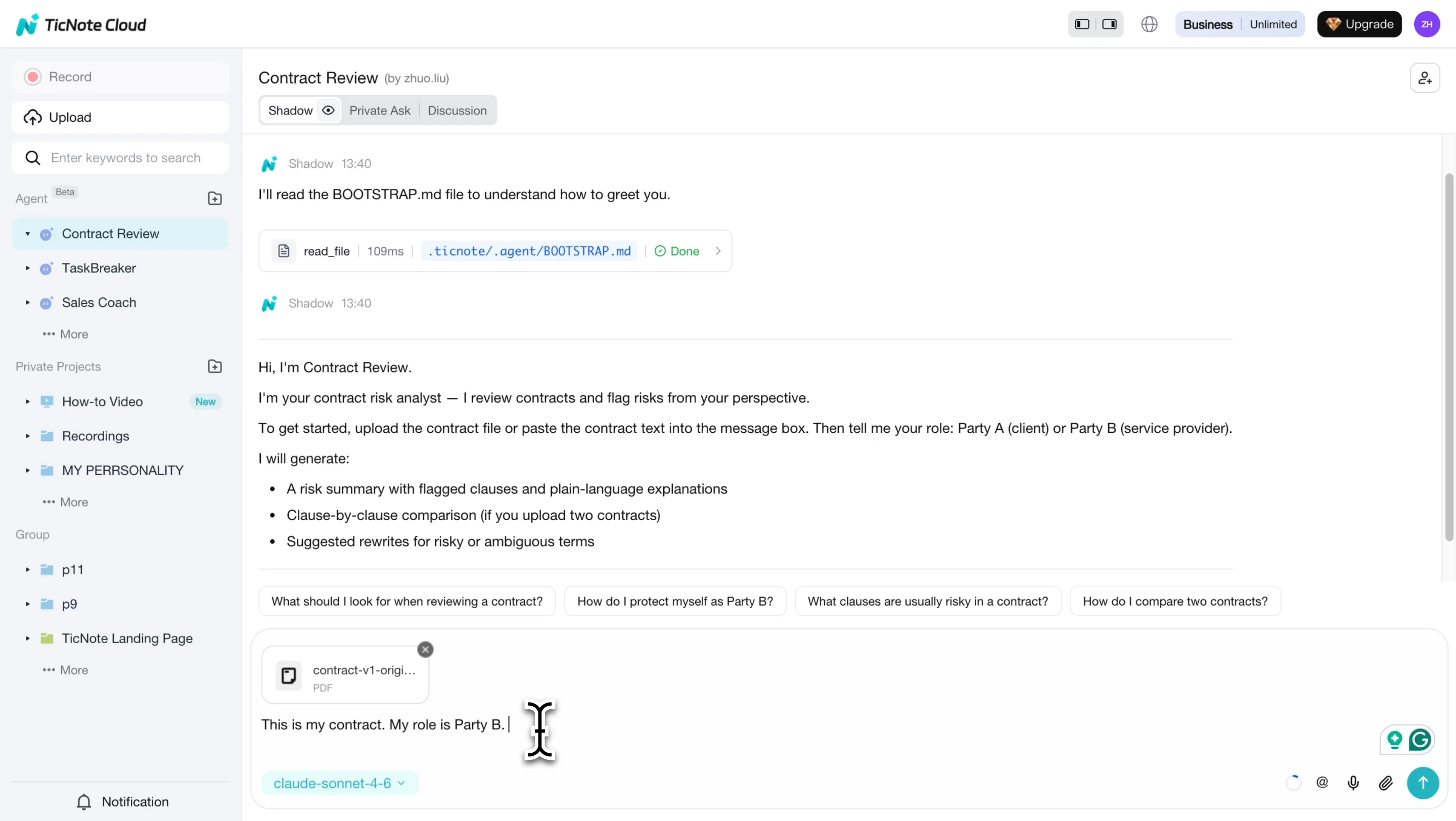 Upload contract file and specify your role Upload contract file and specify your role