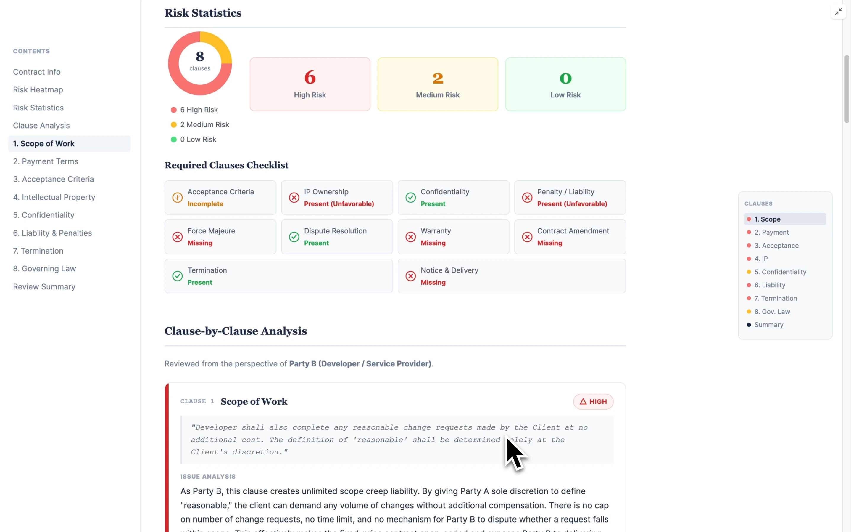 View single contract review report with risk heatmap View single contract review report with risk heatmap