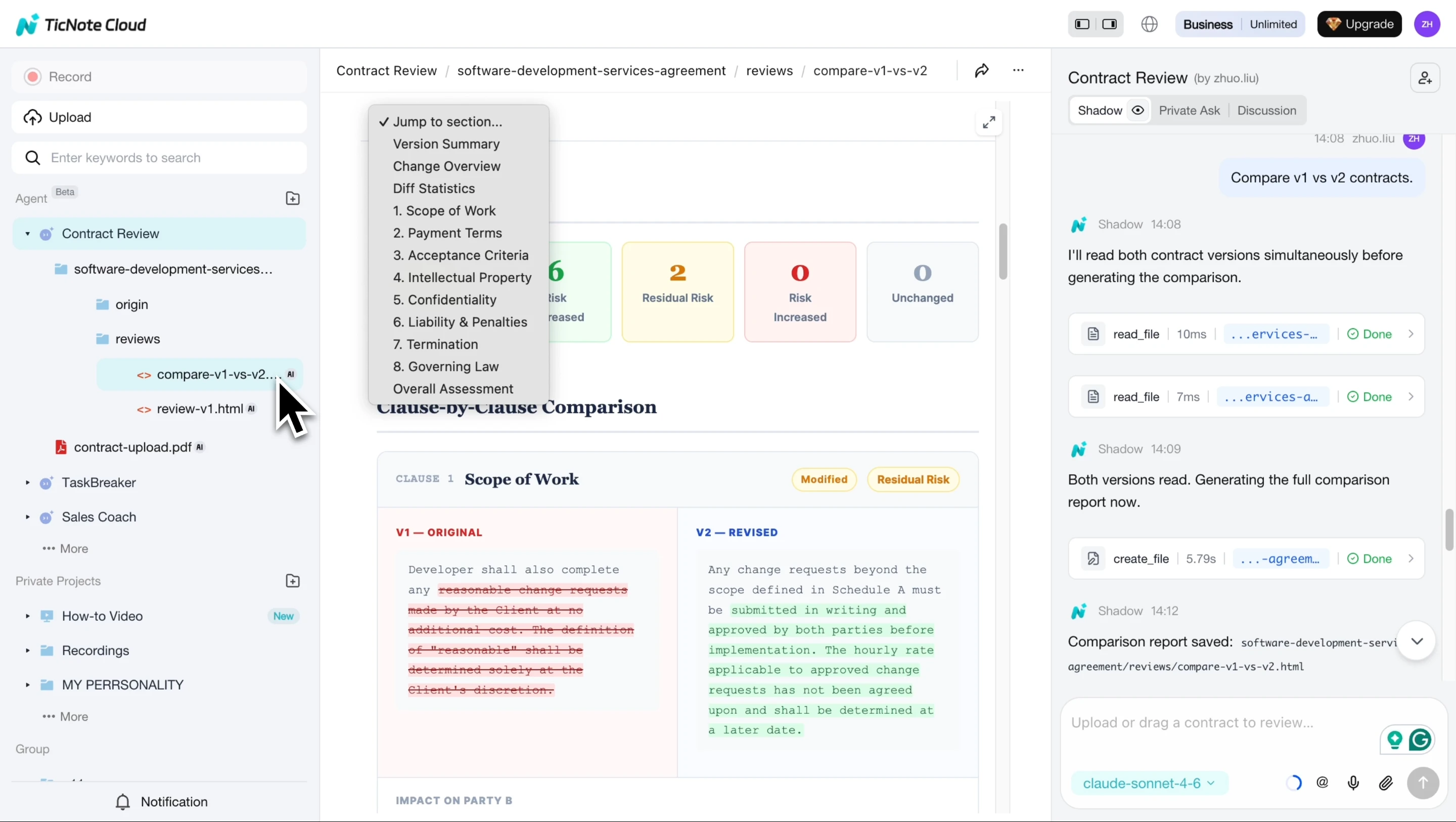View two-contract comparison report with change impact and suggested rewrites View two-contract comparison report with change impact and suggested rewrites