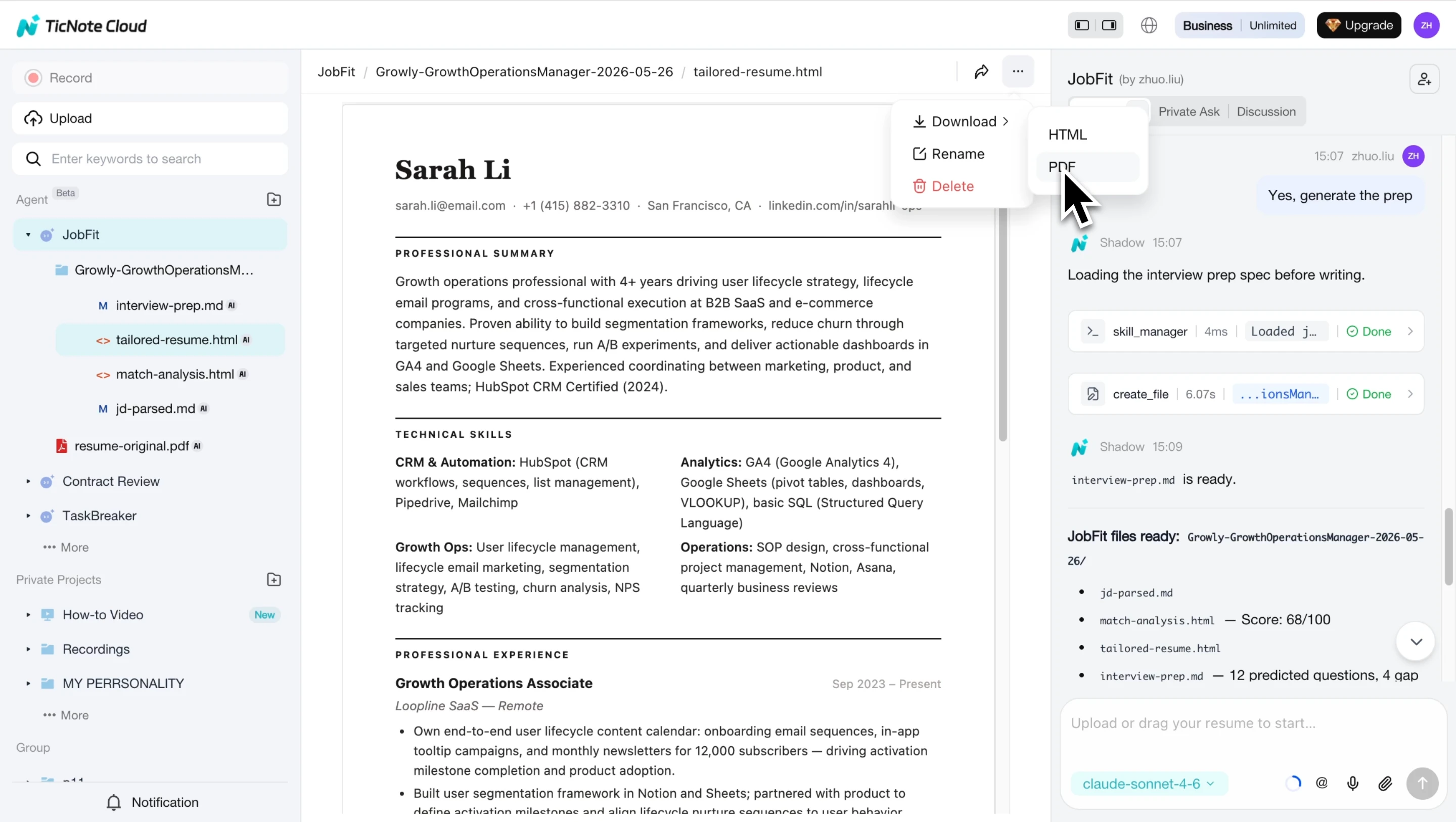 View tailored resume and interview prep guide