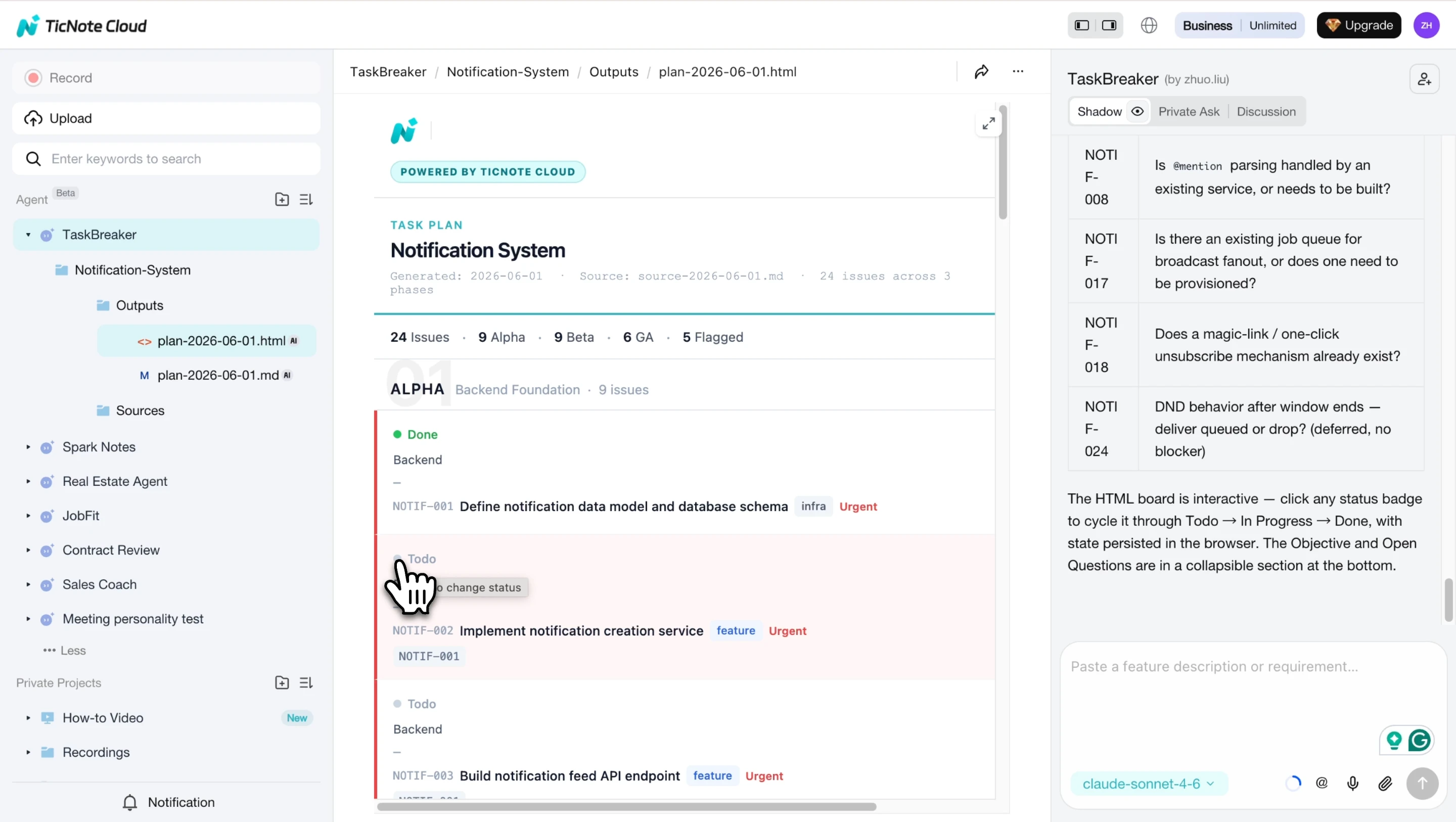 Track project progress on the HTML board