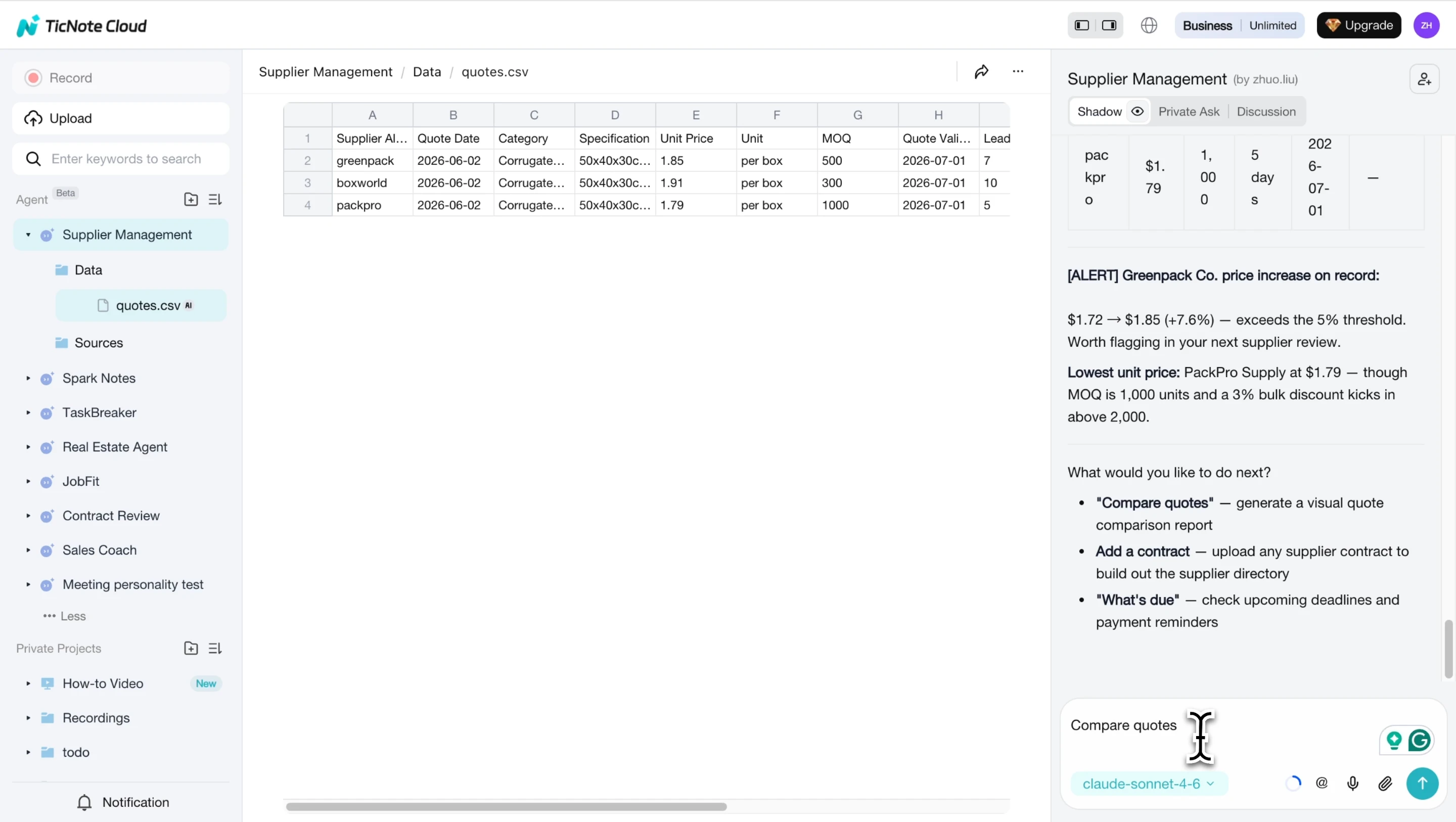 View autogenerated vendor list and ask to compare quotes View autogenerated vendor list and ask to compare quotes