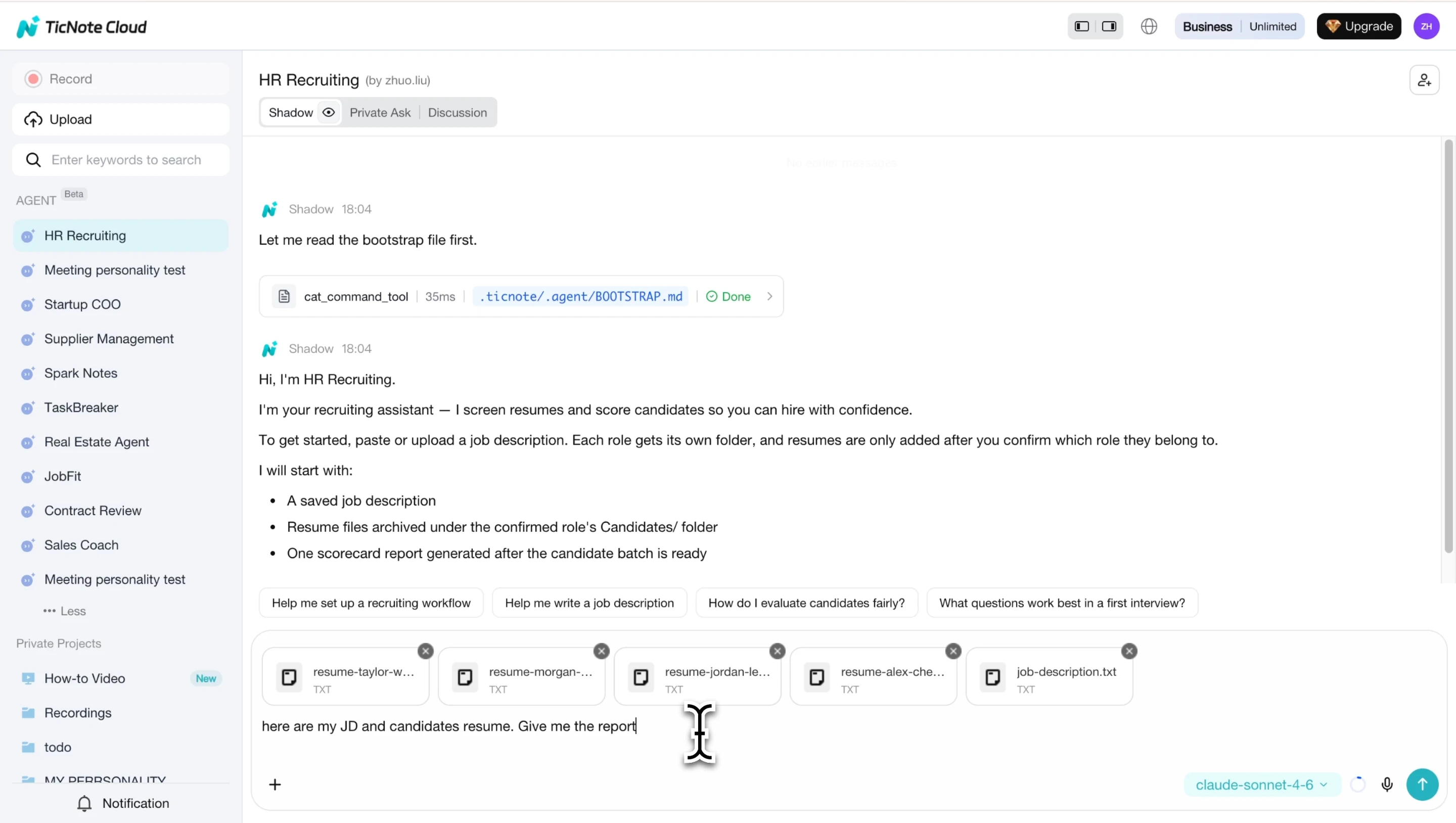 Pasting job description and uploading resumes to HR Recruiting agent