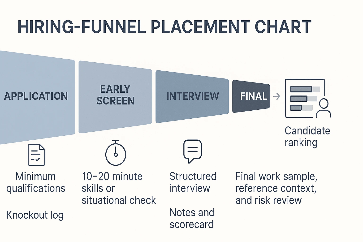 Candidate assessment funnel with evidence at each hiring stage