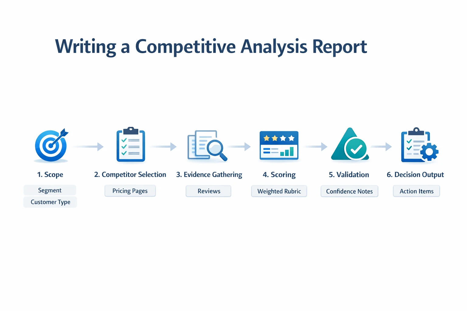 Competitive analysis report step-by-step workflow diagram