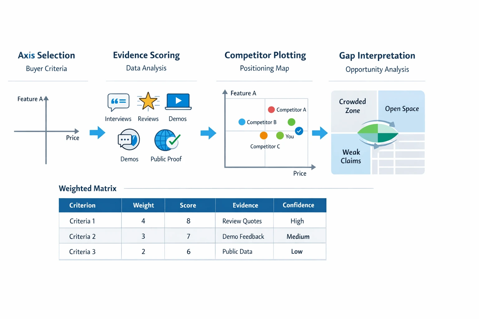 Competitive positioning map and matrix workflow diagram