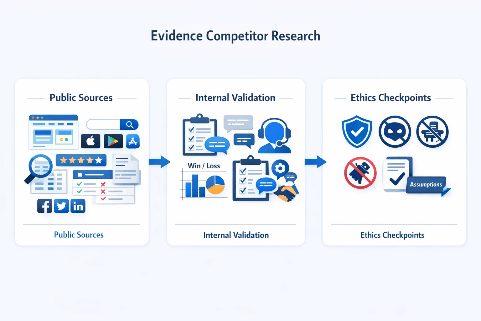 Competitor strengths and weaknesses evidence workflow infographic