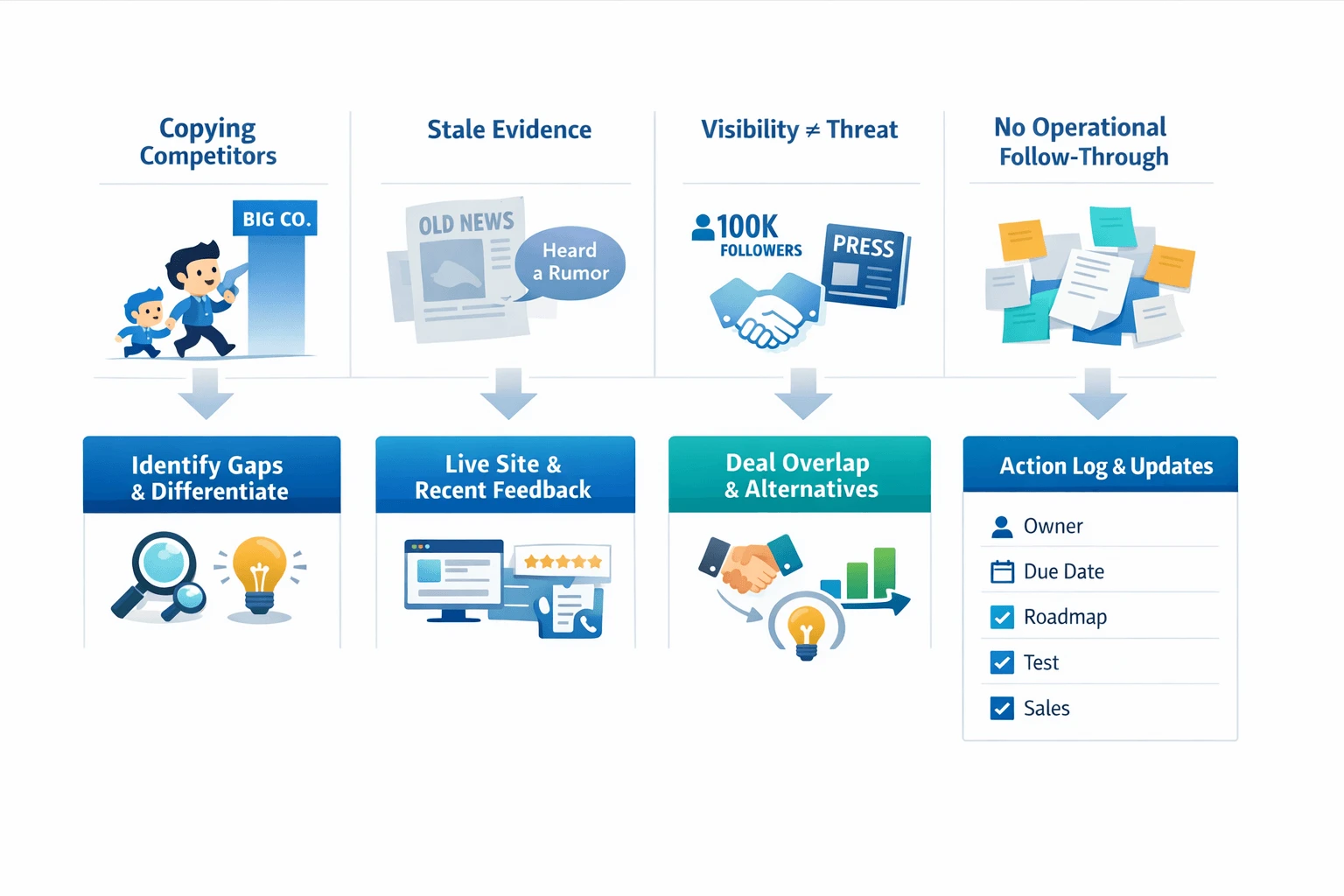 Common competitor analysis for startups mistakes workflow infographic